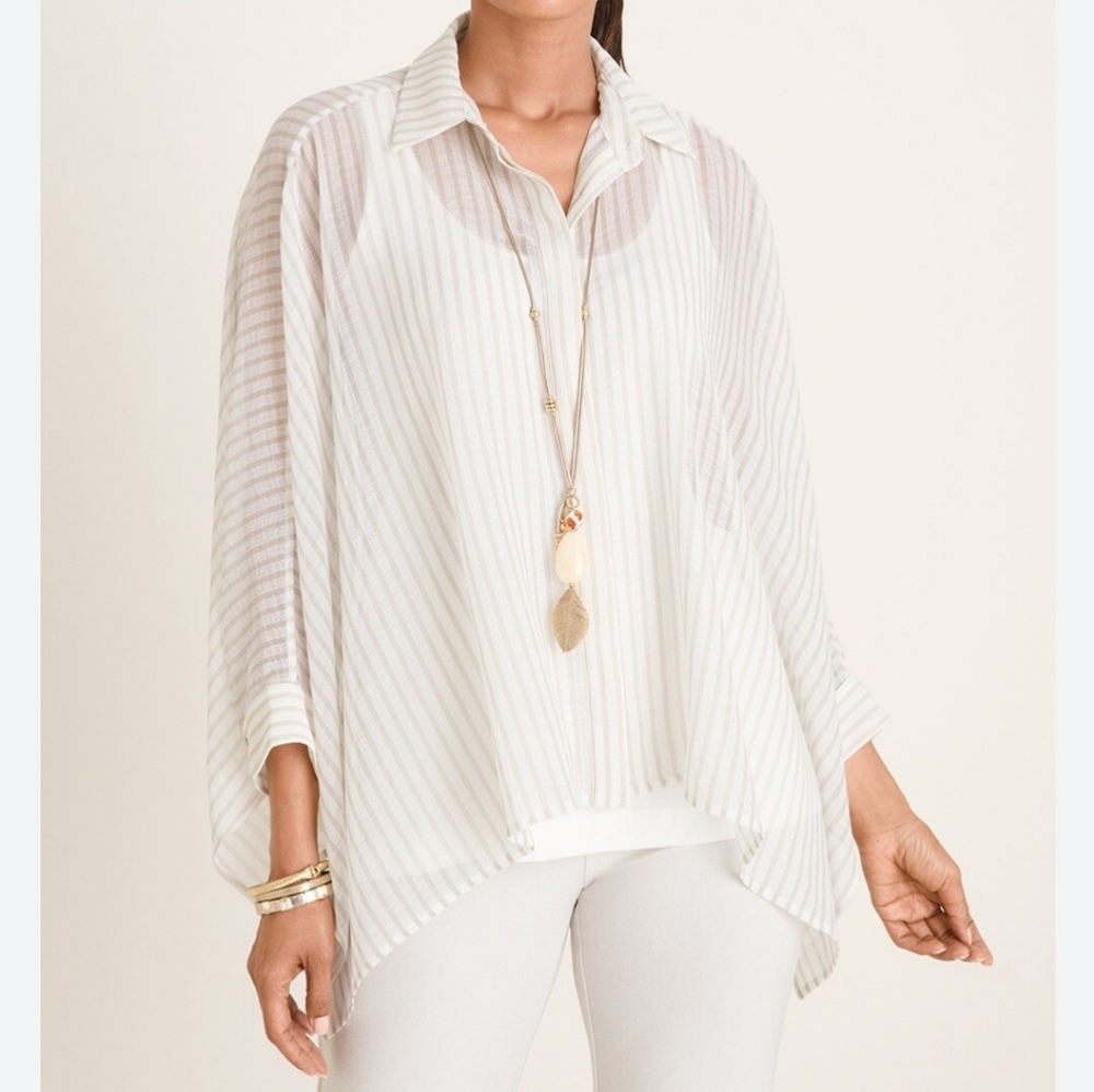 Marla Wynne Layers Chiffon Dolman Sleeve Button Front‎ Shirt Size 1X white QVC